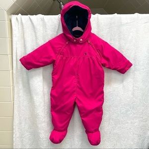 Ralph Lauren Hooded Infant Down Blend Snowsuit in Berry